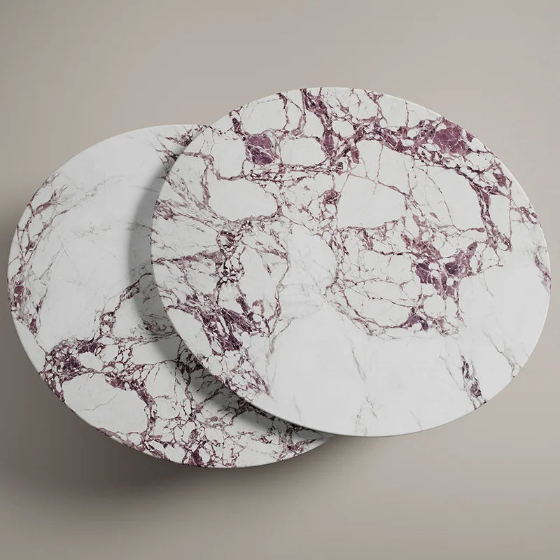 Natural Purple Vein Marble Coffee Table Two Pieces Nest Bowl Design Luxury Villa Round Coffee Desk Dream Home - Image 3