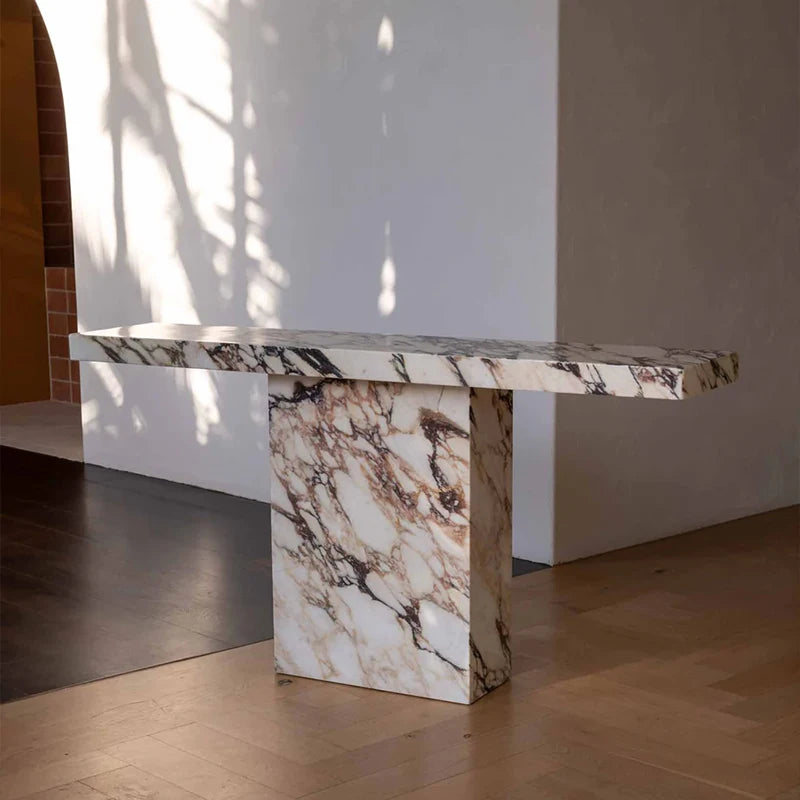 Dream Home Luxury Marble Console Table Unique T Structure Floating Long Top Natural Stone Hallway Entryway Accent Furniture - Image 3