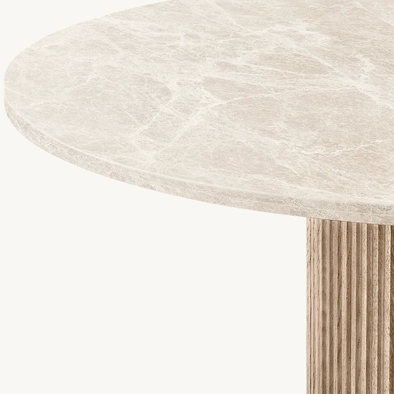 Dream Home Solid Oak Round Dining Table Full Vertical Fluted Cylinder Pedestal Wabi Sabi Villa Dining Room Furniture - Image 4