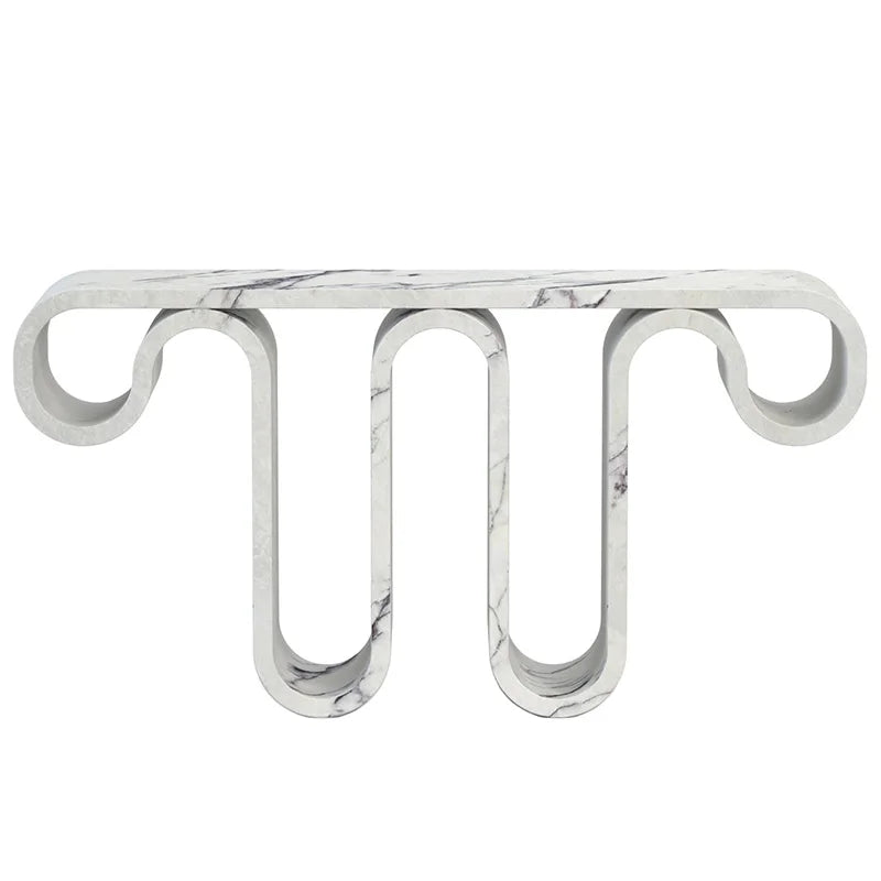 White Marble Console Table Sinuous Wave Loop Frame Sculptural Entryway Hallway Furniture Dream Home