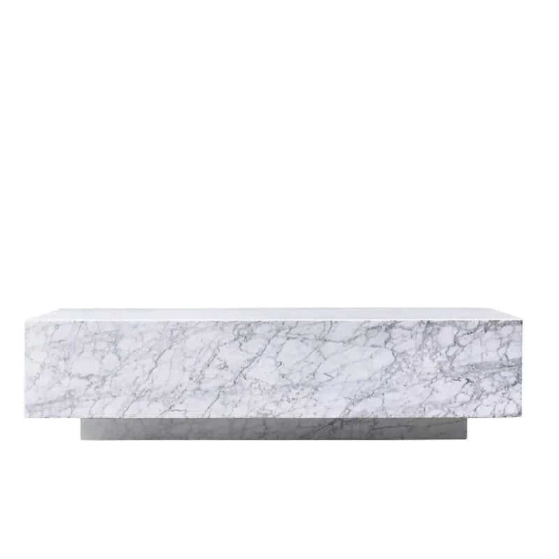 Stunning Solid Block Marble Coffee Table Thick Cuboid Double Layer Base Arabescato White Vein Living Room Center Table