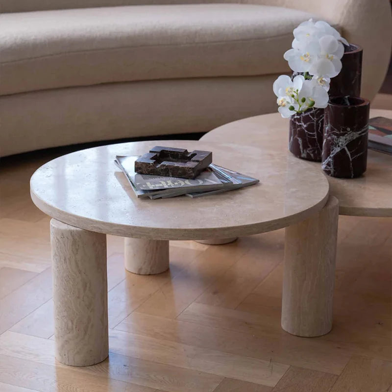 Luxury Natural Travertine Marble Coffee Table Round Stone Tabletop Tri Pillar Base Elegant Villa Living Room Furniture - Image 2