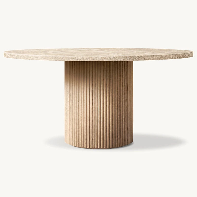 Dream Home Solid Oak Round Dining Table Full Vertical Fluted Cylinder Pedestal Wabi Sabi Villa Dining Room Furniture - Image 10