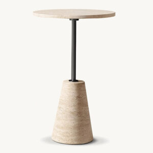 Dream Home Travertine Side Table Conical Base Metal Stem Round Top Wabi Sabi Living Room Accent Furniture