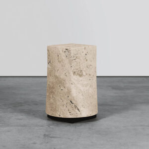 Dream Home Travertine Side Table Hourglass Tapered Hexagonal Sculptural Form Wabi Sabi Living Room Accent Table