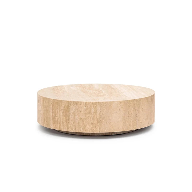 High Inquiry Cream Natural Travertine Coffee Table Wide Flat Drum Shape Solid Integrated Stone Modern Lounge Plinth - Image 7