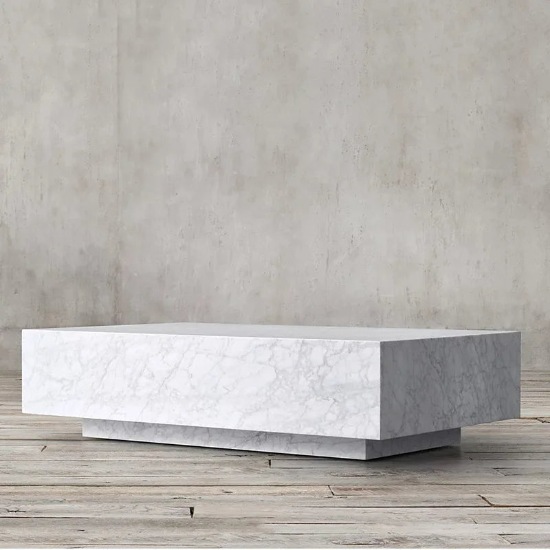 Stunning Solid Block Marble Coffee Table Thick Cuboid Double Layer Base Arabescato White Vein Living Room Center Table - Image 2