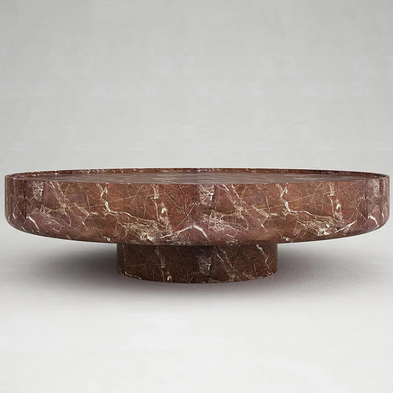Natural Travertine Marble Coffee Table Round Thick Disc Top Single Cylinder Base Minimalist Living Room Center Table Dream Home - Image 3