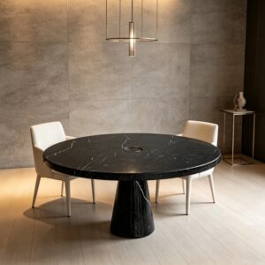 Round Nero Marquina Marble Coffee Table Solid Conical Support Reserved Center Hole Luxury Living Room Furniture Dream Home