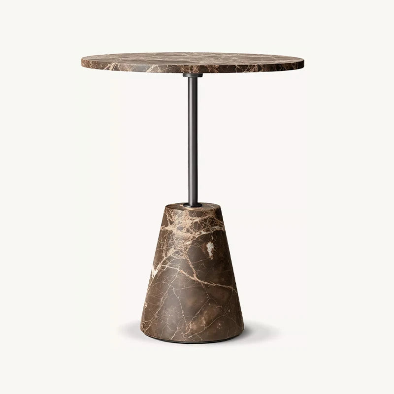 Dream Home Travertine Side Table Conical Base Metal Stem Round Top Wabi Sabi Living Room Accent Furniture - Image 10