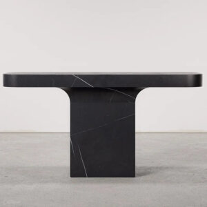 Dream Home Unique Monolithic Marble Console Table Rounded Rectangle Top Luxury Contemporary Entrance Furniture
